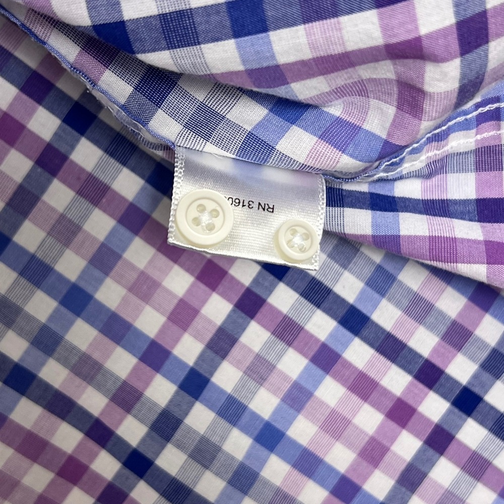 Jos. A. Bank Button Down Shirt Mens Medium Purple Blue Check Traveler Tailored - Picture 9 of 9